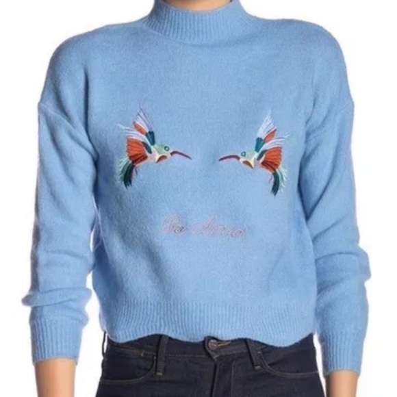 Code X Mode Embroidered Hummingbird Por Amour Cropped Sweater, XL - Picture 1 of 7